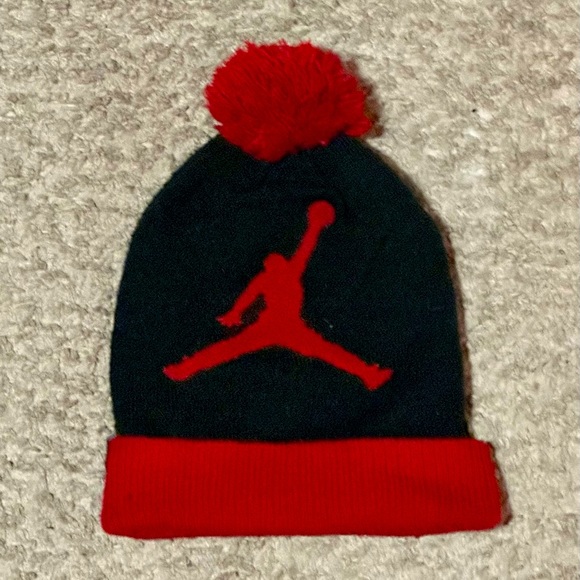 Jordan Accessories Jordan Jumpman Black And Red Beanie With Pom Pom